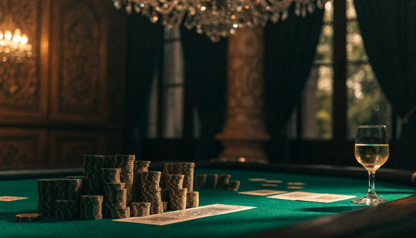 Elegantan baccarat stol s ulošcima i kartama u toplom svjetlu