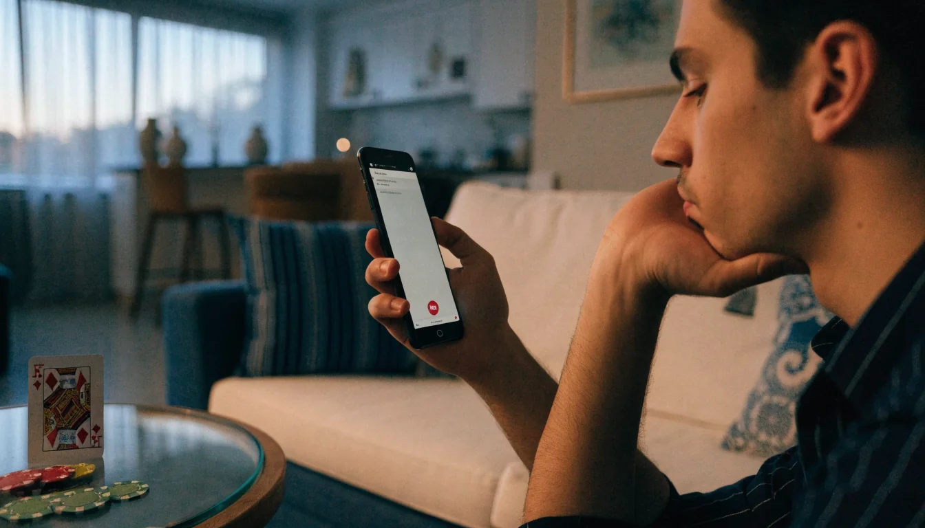 Hrvatski igrač s mobitelom i žetonima za stolom