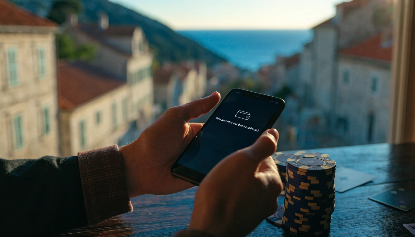Plaćanje pametnim telefonom uz žetone casina s pogledom na hrvatski obalni grad