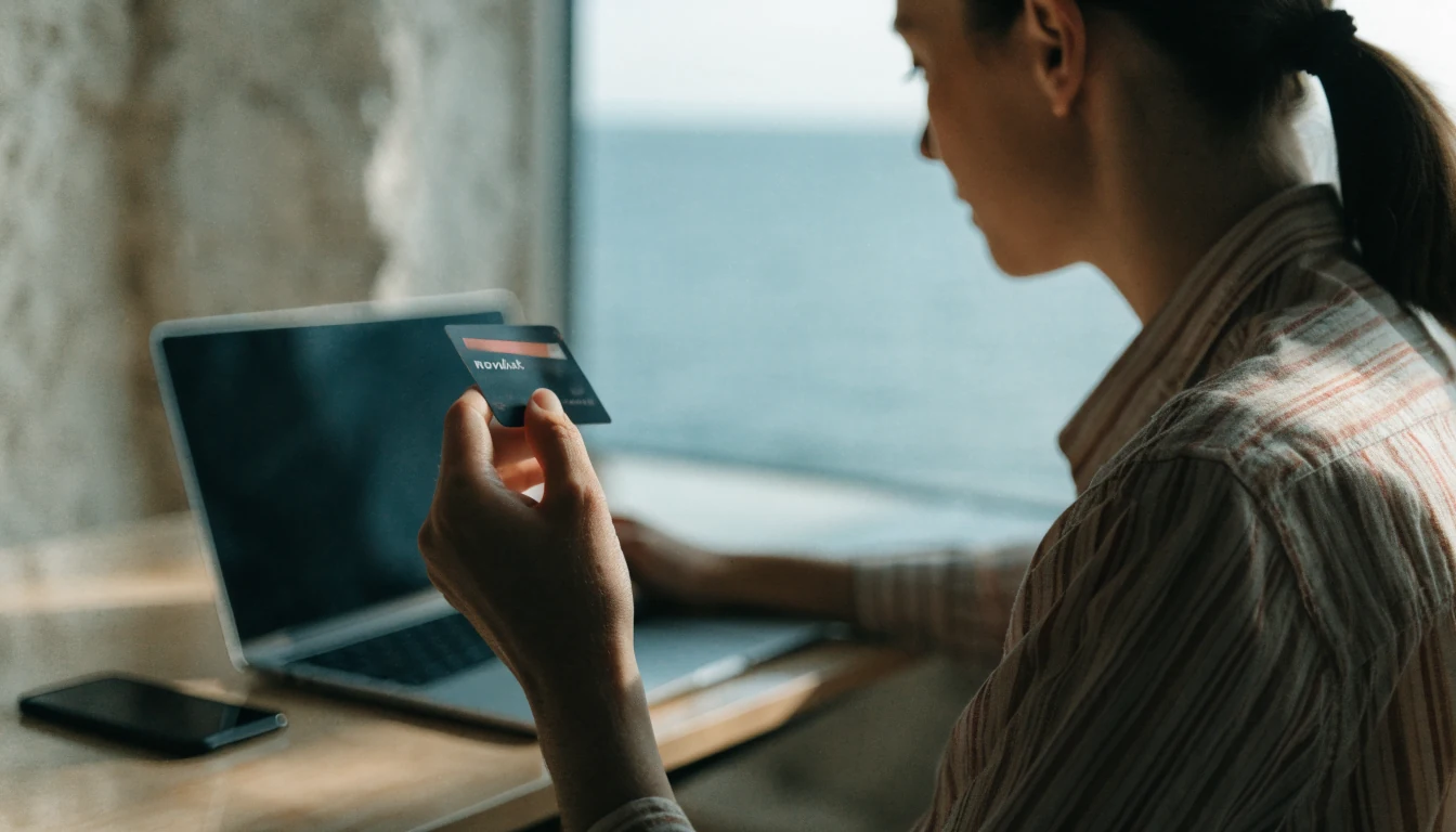 Osoba drži Revolut karticu za uplatu u online casinu