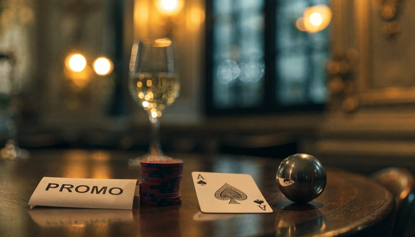 Stol u casinu sa promo karticom, žetonima i kartom za igru
