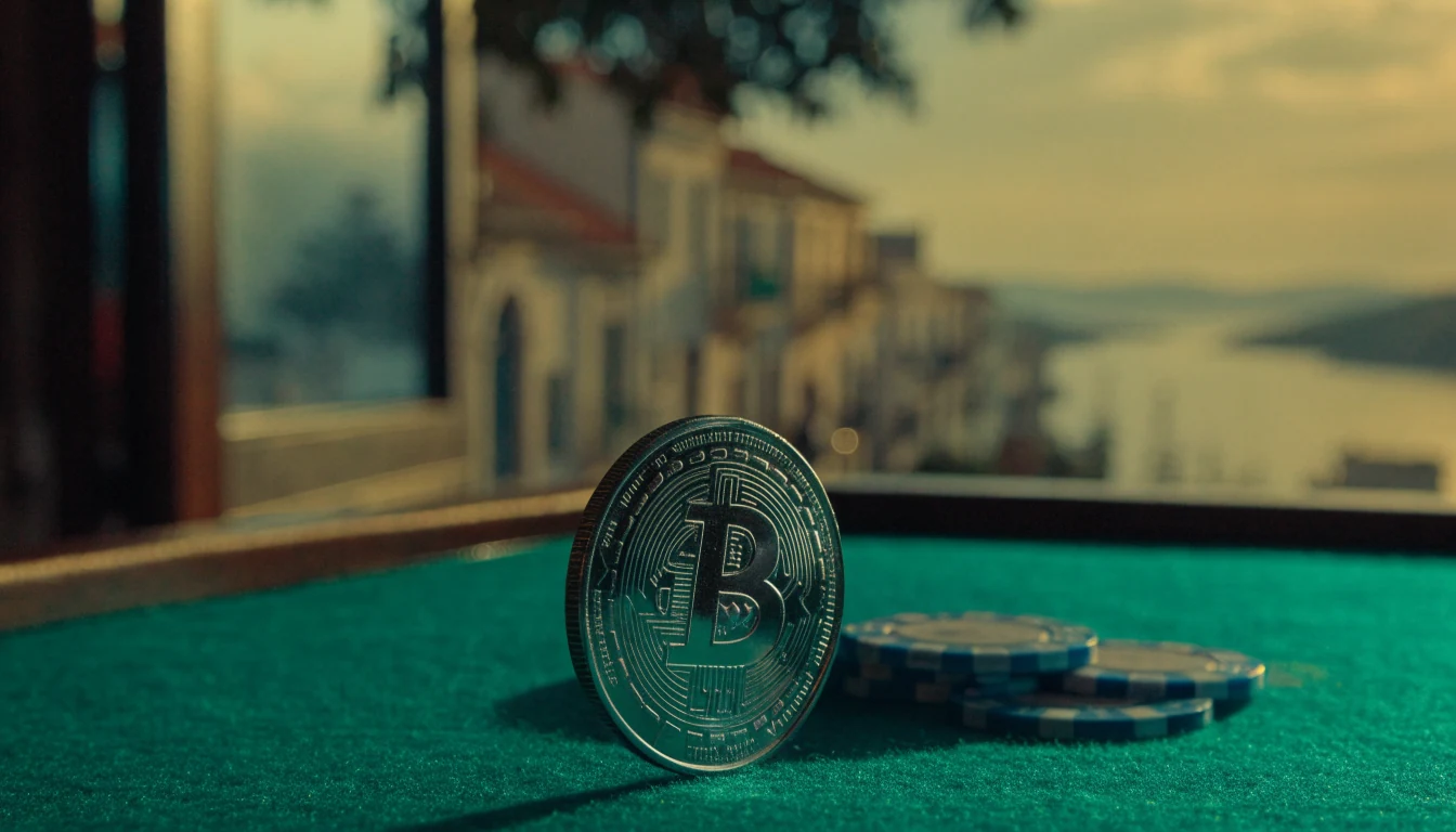Litecoin kovanica na zelenom stolu kazina uz čipove