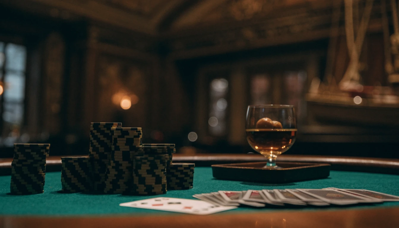 Interijer hrvatskog casina sa stolom za blackjack, ulošcima i kartama