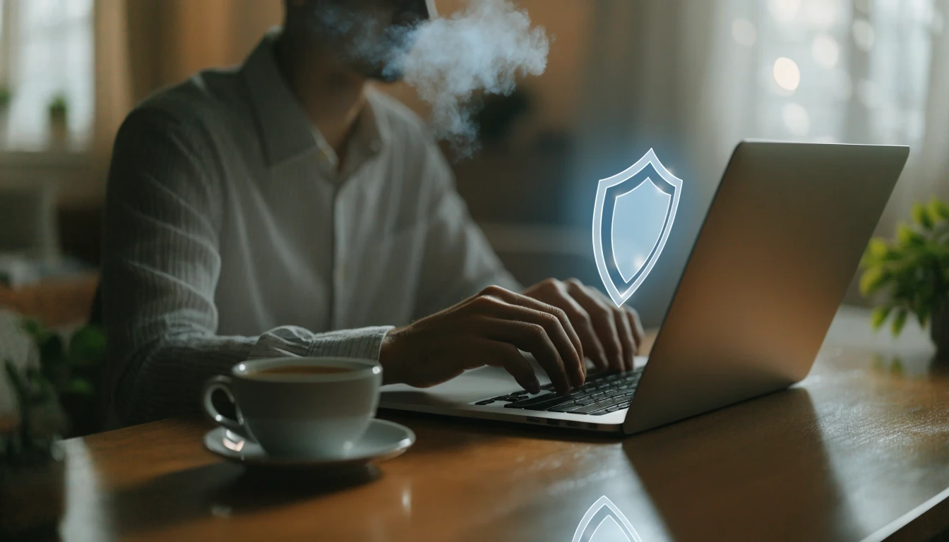 Osoba štiti svoje osobne podatke na laptopu uz pomoć digitalnog štita